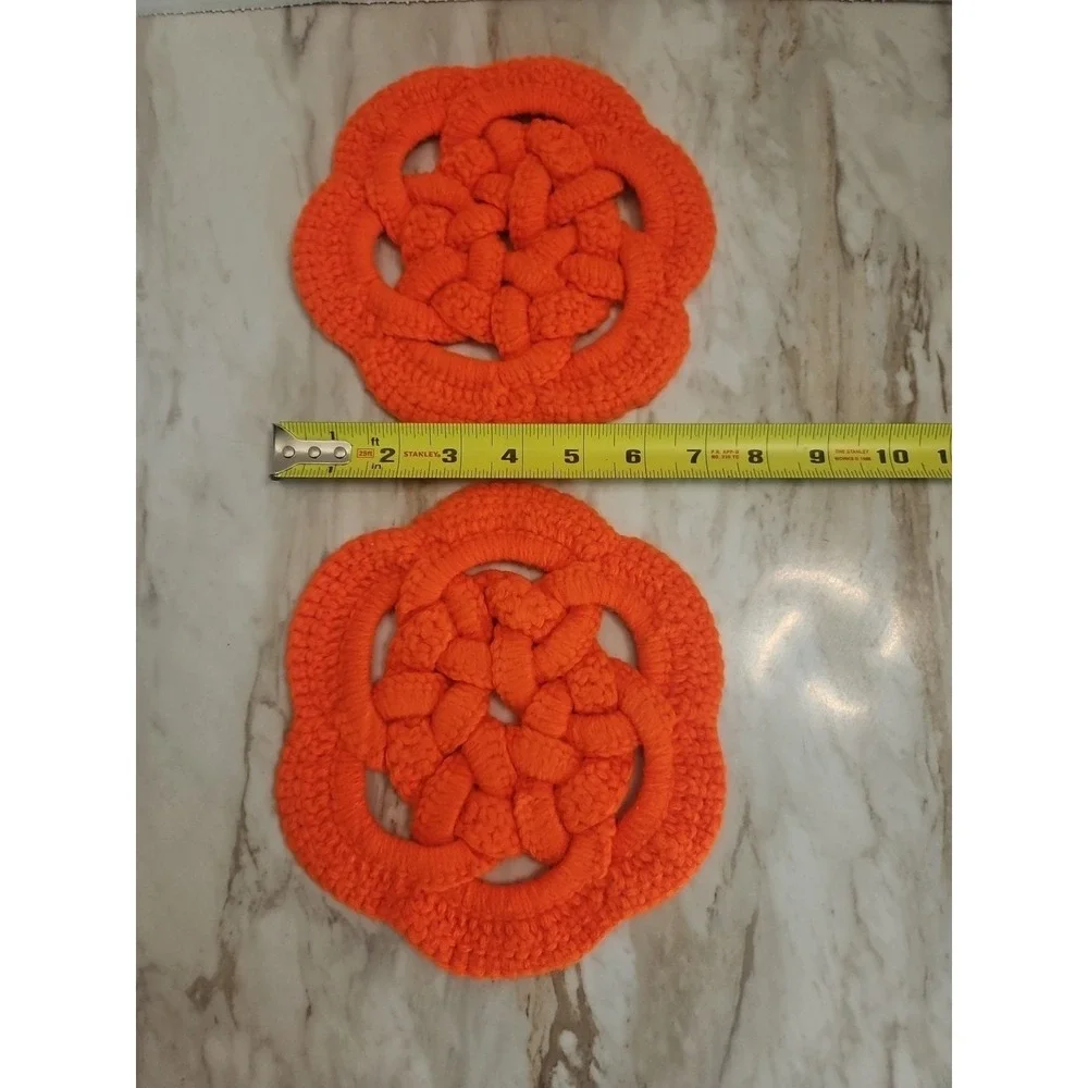 Handmade Celtic Knot Crochet Trivet Hot Pads Set Of 2 Orange  Vintage